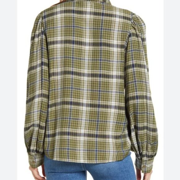 TREASURE & BOND Plaid Puff Shoulder Button-Up Top - Picture 3 of 3
